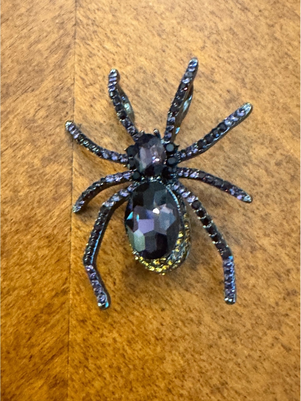 Black Spider Shaped Brooch with Faceted Gemstones 643